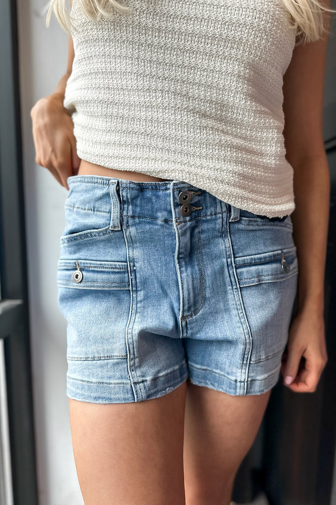 Mel Button Denim Shorts Blue