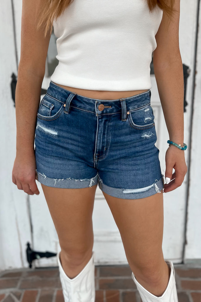 Deep Sea Cuffed Denim Shorts