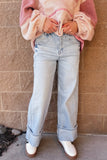 California High Rise Wide Cuffed Jeans