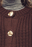 Chunky Gold Button Ribbed Knit Cardigan: Brown