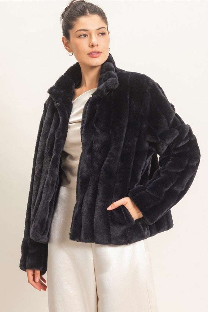 Faux Fur Jacket- Black