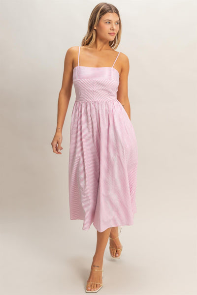 Hamptons Stripe Midi Dress- Pink