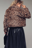 Cropped Faux Fur Leopard Print Bomber Jacket