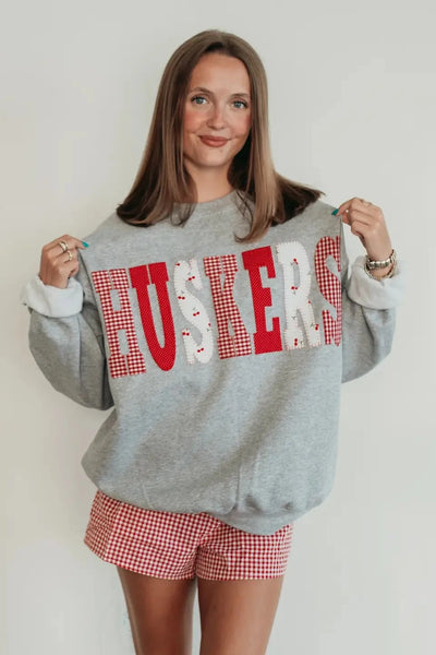 Huskers Mixed Pattern Sweatshirt- Grey
