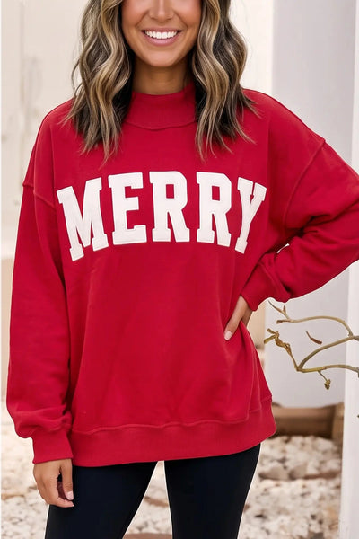 Merry Mock Neck Sweatshirt - Red