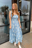 Sky Blue Floral Tiered Maxi Dress