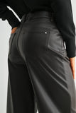 Mica High-rise Wide Leg Faux Leather Pants- Dark Brown
