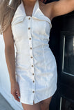 Garden Party Halter Button Dress White