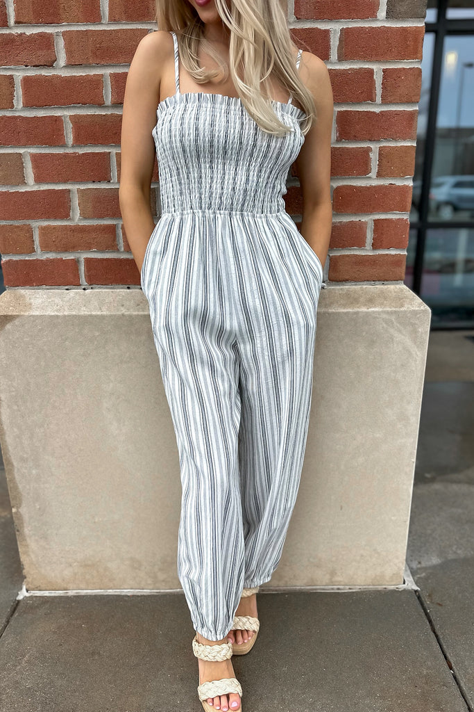 Beach Front Stripe Jumpsuit Cream/Black
