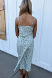 Emme Floral Satin Midi Dress - Sage/White