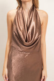 Satin Cowl Neck Maxi Dress- Bronze