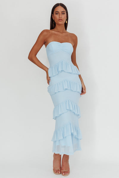 Sweetheart Tiered Maxi Dress- Blue