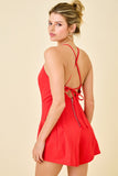 Halter Pleated Romper- Red