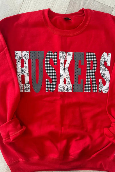 Huskers Mixed Pattern Sweatshirt- RED