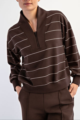 Scuba Zipper V neck- Brown