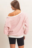 Oversized Stripe Sweatshirt- Red