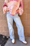California High Rise Wide Cuffed Jeans