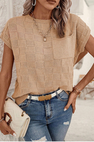 Checkered Pocket Top Taupe