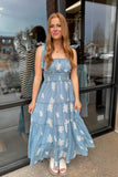 Sky Blue Floral Tiered Maxi Dress