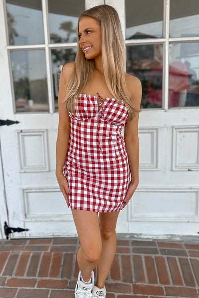 July Checkered Mini Dress Red