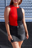 Game Day Ribbed Top Red/Black