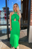 Spring Breeze Halter Pleated Dress Green