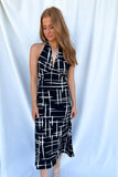 Abstract Halter Maxi Dress Black/Taupe