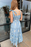 Sky Blue Floral Tiered Maxi Dress
