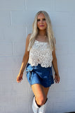 Collins Floral Crochet Top Beige