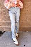 California High Rise Wide Cuffed Jeans