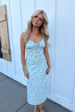Emme Floral Satin Midi Dress - Sage/White