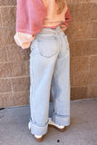 California High Rise Wide Cuffed Jeans