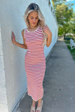 Red & White Stripe Midi Dress