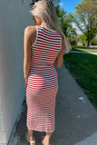Red & White Stripe Midi Dress