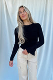 Sweetheart Ribbed Pullover Sweater Black- FINAL SALE