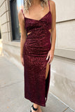 Sequin Cutout Dress Wine- FINAL SALE