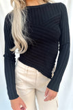 Sweetheart Ribbed Pullover Sweater Black