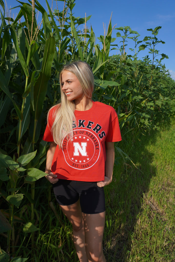 Huskers Patch Crop Tee Red