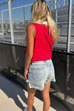 Red & White Sleeveless Collar Top