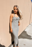 Monaco Stripe Halter Knit Dress Black/Ivory
