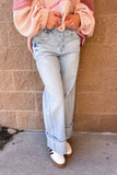 California High Rise Wide Cuffed Jeans