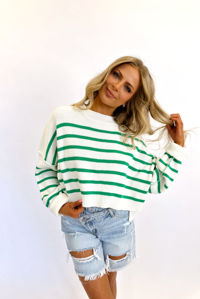 Linden Stripe Sweater Green/Ivory
