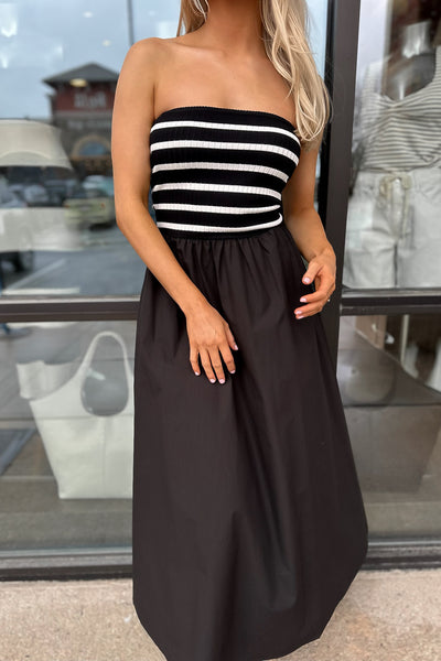 Garden Party Dress Black Stripe
