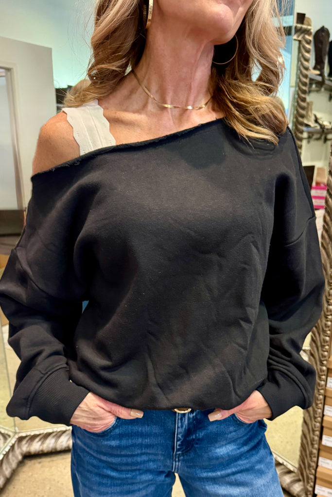 Off Shoulder Sweatshirt- Black