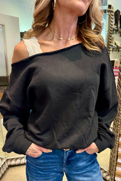 Off Shoulder Sweatshirt- Black