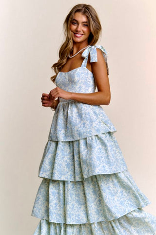 Oahu Tiered Dress Floral Blue/Ivory