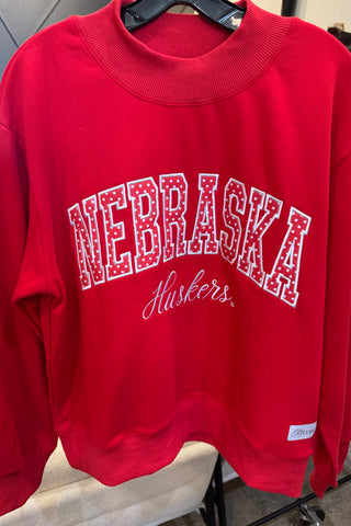 Mock Neck Nebraska Ne Sweatshirt- Red