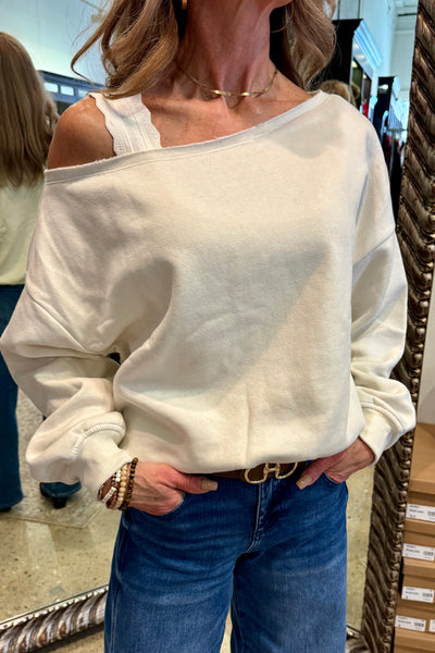Off Shoulder Sweatshirt- Bone