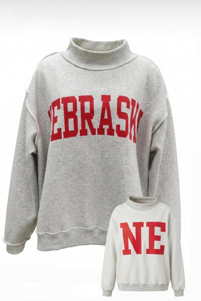 Reversible Ne or Nebraska Sweatshirt- Grey