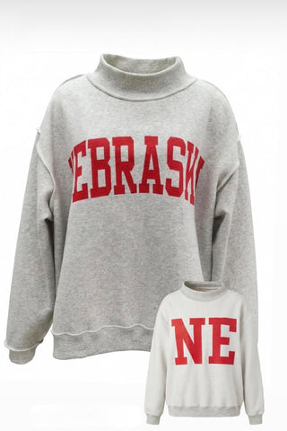 Reversible Ne or Nebraska Sweatshirt- Grey